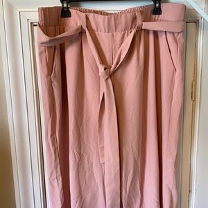 PINK CREPE TIE-FRONT WIDE LEG PANT